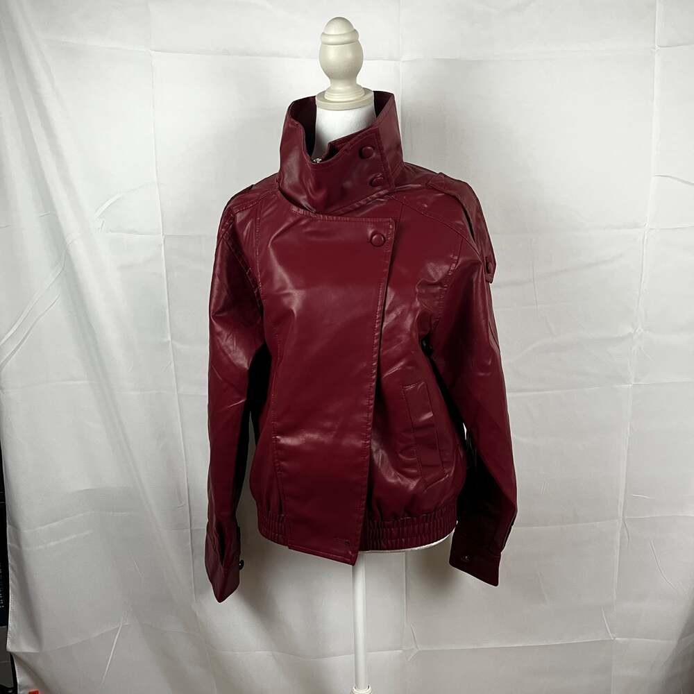80s Style Red Faux Leather Bomber Jacket